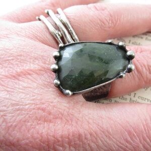 Adjustable Faceted Forest Green Jade Ring